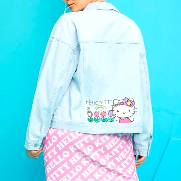 SHEIN X Hello Kitty And Friends & Letter Graphic Drop Shoulder Denim Jacket - Picture 1 of 4